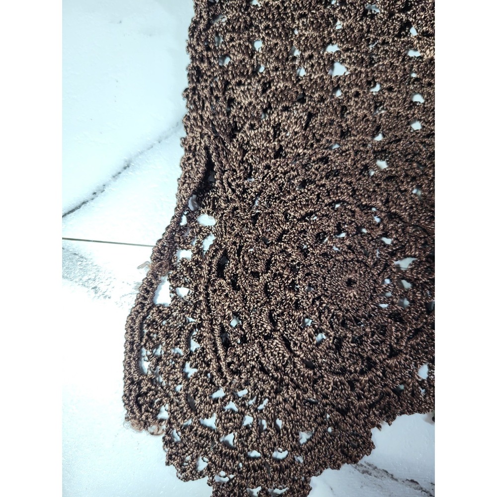 Bette Paige Brown Crocheted Open Knit Raglan Sleeve Top Medium Boho Coquette - Picture 8 of 10